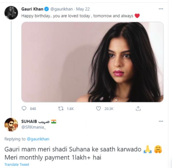 man asks gauri khan for suhana khan's hand in marriage